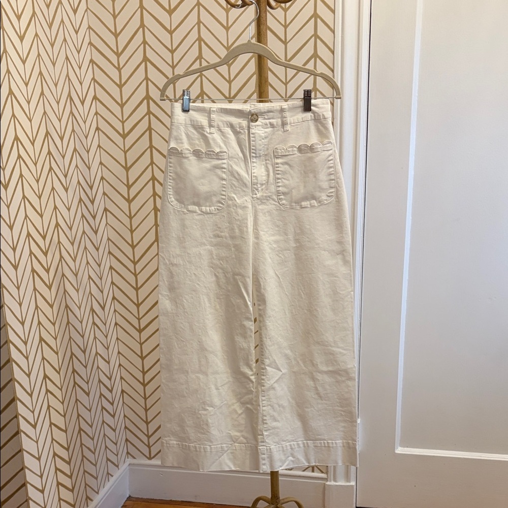 Tuckernuck Cream High-Rise Wide-Leg Cropped Jeans